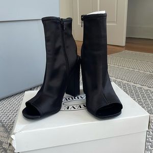 Steve Madden Black Satin Open Heel/Toe Bootie